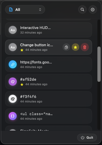 MindClip Menu Bar Popover